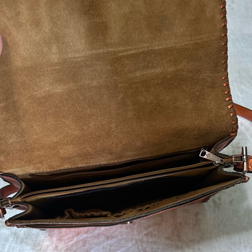 Patricia Nash Metallic Copper Crossbody with Pink Tooled Flap - Picture 4 of 5